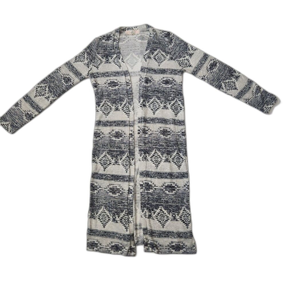 Pink Republic Duster Cardigan – Aztec Western Blue, Women’s Size M, Open Front